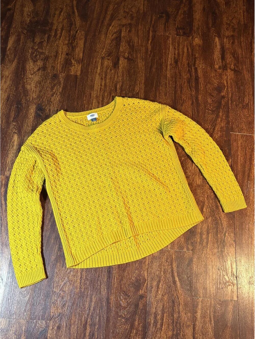 Old Navy Mustard Yellow Open-Knit Hi-Lo Sweater | Size Medium